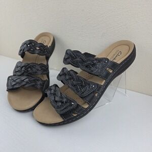 Clarks Laurieann Rio Slide Sandals Womens 8 Wide Braided Leather Black